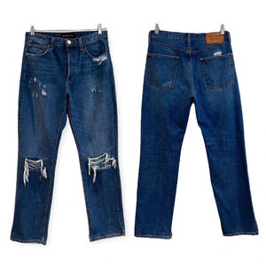 Brandon Maxwell Boyfriend Distressed Straight Leg Designer Denim Jeans 29